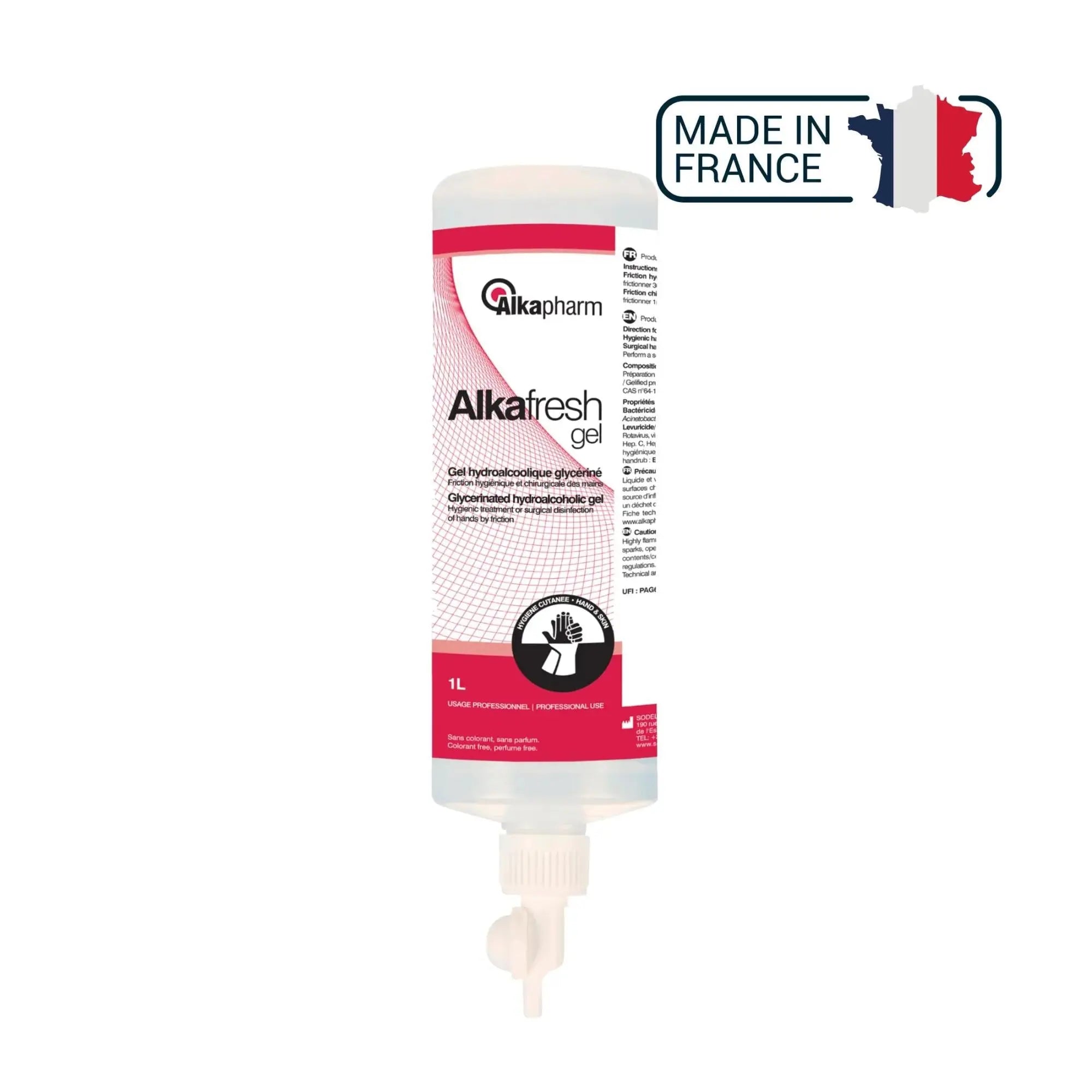 Alkafresh - Glycerinated hydroalcoholic gel for hand disinfection - Airless bottle - 1 L - Alkapharm