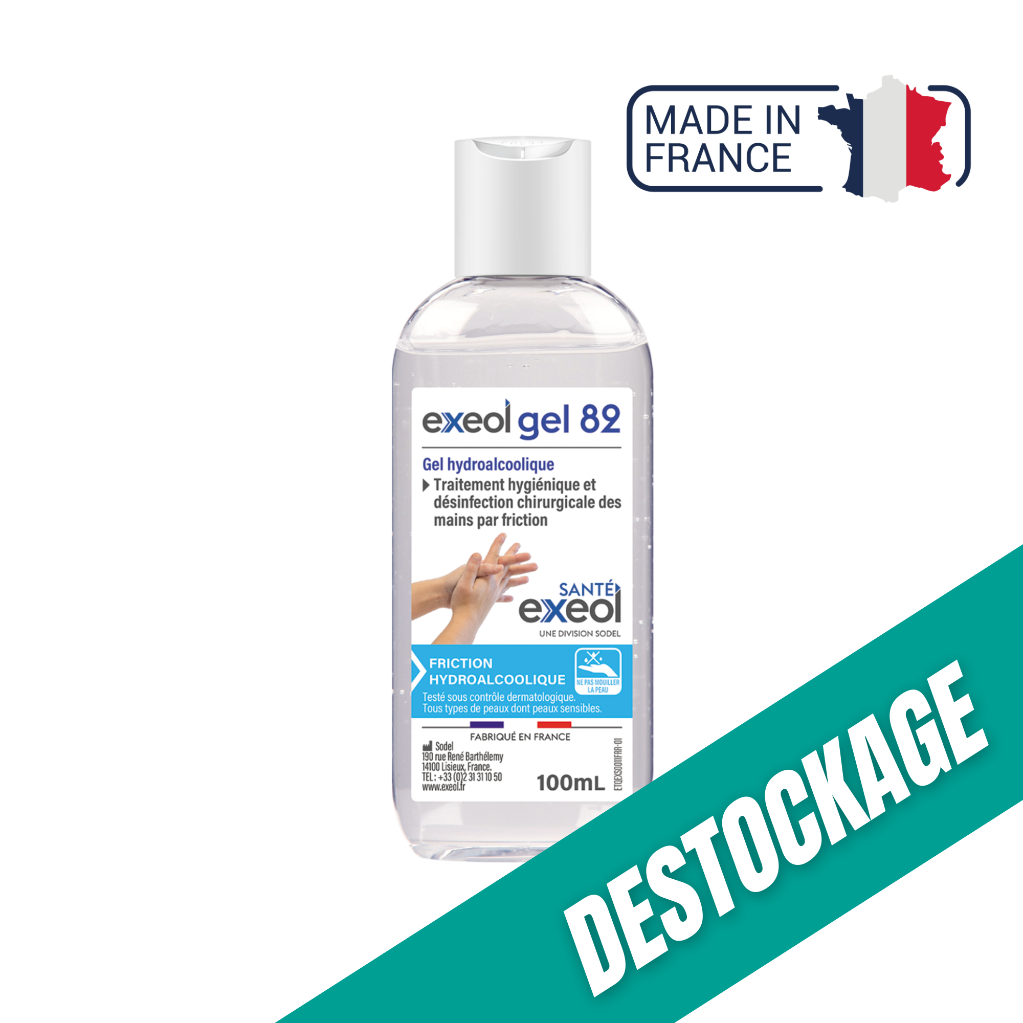 Gel hydroalcoolique -  Exeol Gel 82 - Sodel // Destockage Exeol